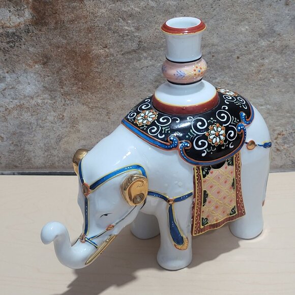 Vintage Andrea by Sadek Porcelain Elephant Statue Figurine Candlestick Holder - Picture 9 of 11